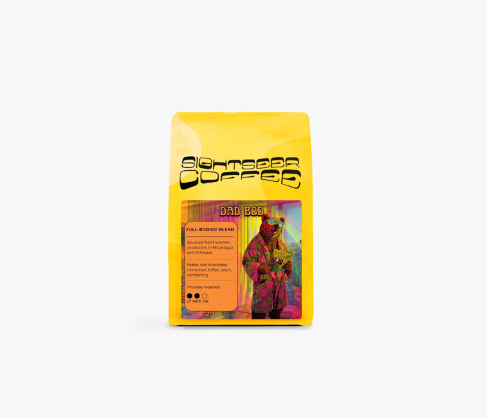 12 oz Bag of Dad Bod Nicaragua & Ethiopia medium roast blend coffee from Sightseer Coffee